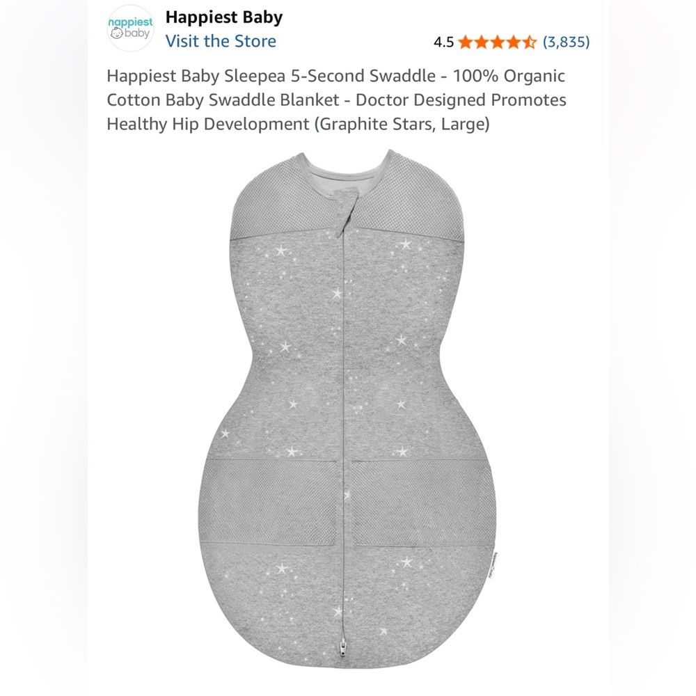 Happiest Baby Sleepea 5-Second Swaddle (Graphite Stars, Large)